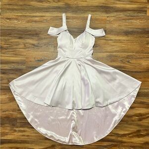 POCKETS Sequin Hearts Champagne Satin Cold-Shoulder High-Low Dress - Size 1